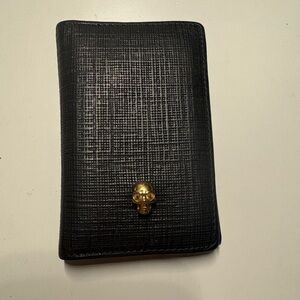 Alexander McQueen Black Wallet with Gold Skull Detail